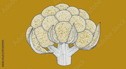 Cauliflower sketch against brown