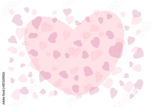 手描きハートの背景・ピンクの大きなハート・小さいたくさんのハート