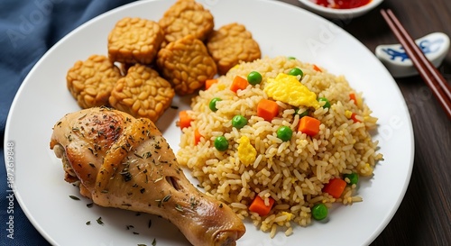 Delicious Asian Fried Rice with Chicken and Tofu.