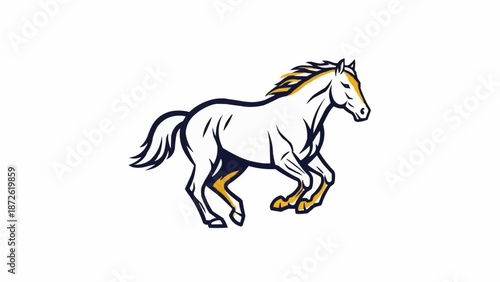 Majestic White Horse Running with Flowing Mane and Tail.