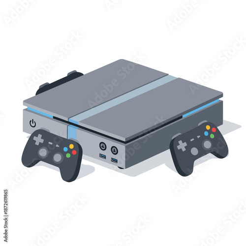 Modern Gaming Console with Controllers