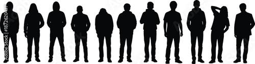 Assortment of male and female silhouettes in various poses and attire, showcasing individuality.