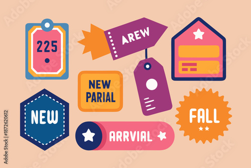 Colorful set of labels and tags with various text