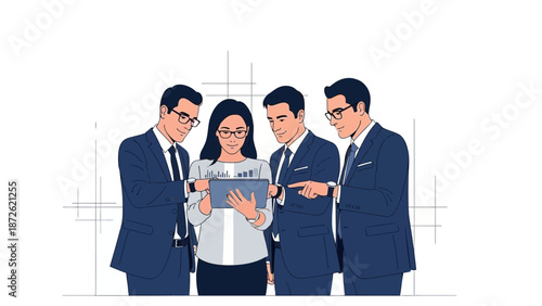 Business Team Collaborating on Tablet Screen