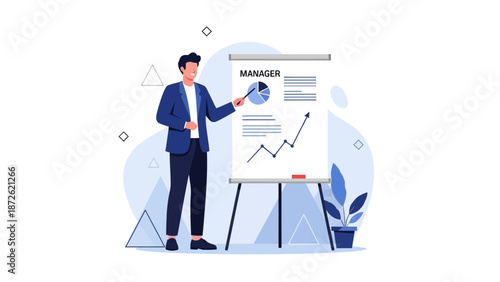 Man presenting business growth chart on flip chart, business meeting concept