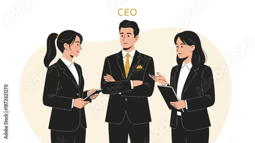 Business Team Meeting: CEO and Colleagues Discussing Strategy