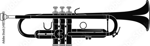 Trumpet silhouette vector illustration isolated on white background, brass wind musical instrument design for jazz, orchestra, band performance, music education concepts
