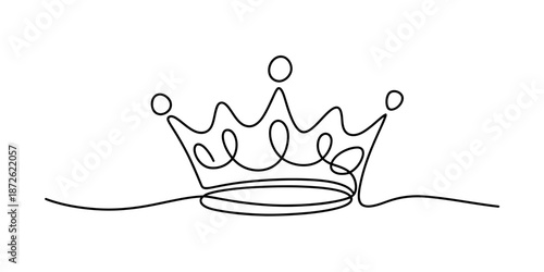 Elegant continuous line drawing of a royal crown, symbolizing power and majesty