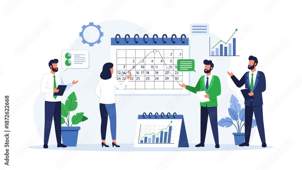 Fototapeta premium Business Team Planning and Strategy Meeting with Calendar and Charts