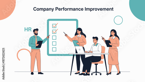 Team working on company performance improvement goals on whiteboard