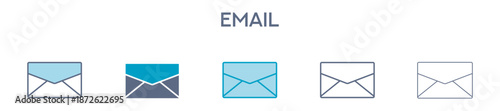 Email Element For Design Graphic - Multi Styles. Vector Illustration Of Two Colored And Black. Multiple Icons Designs Can Be Used For Mobile, Ui, Web 