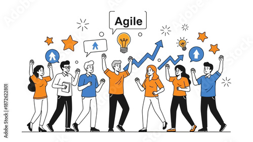 Agile Teamwork Success: Diverse People Celebrating Growth and Innovation