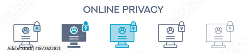 Online Privacy Element For Design Graphic - Multi Styles. Vector Illustration Of Two Colored And Black. Multiple Icons Designs Can Be Used For Mobile, Ui, Web 