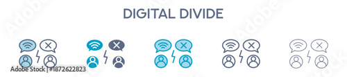 Digital Divide Element For Design Graphic - Multi Styles. Vector Illustration Of Two Colored And Black. Multiple Icons Designs Can Be Used For Mobile, Ui, Web 