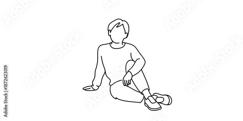 An illustration of a person sitting casually on the ground, leaning back slightly with one arm support