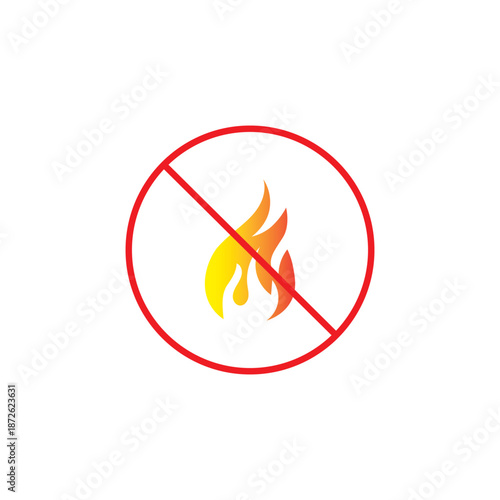 No fire restriction icon set. Stop fire icon. Stop fire sign with flame. Bonfire, No open flame sign. No fire, prohibits open flames, not lighting a Bonfire, or using open flames