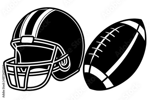 American football equipment with helmet and ball