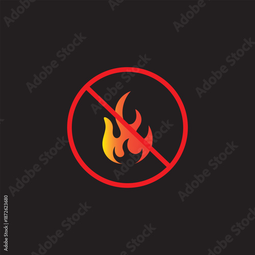No fire restriction icon set. Stop fire icon. Stop fire sign with flame. Bonfire, No open flame sign. No fire, prohibits open flames, not lighting a Bonfire, or using open flames