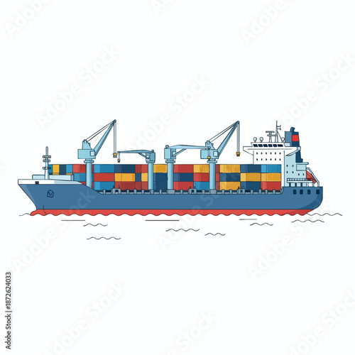 Cargo Ship with Containers at Sea
