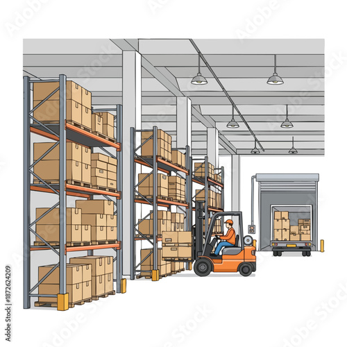 Warehouse Worker Operating Forklift