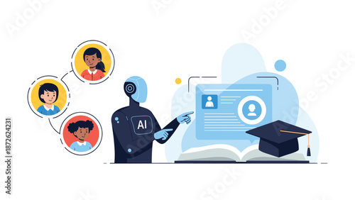 AI robot serving as a personalized tutor for students, using artificial intelligence for adaptive and modern online education.