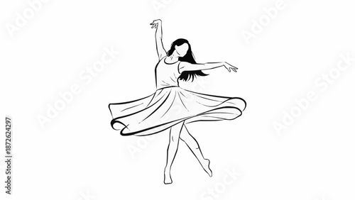 Elegant ballerina performing a graceful pirouette in a flowing dress.