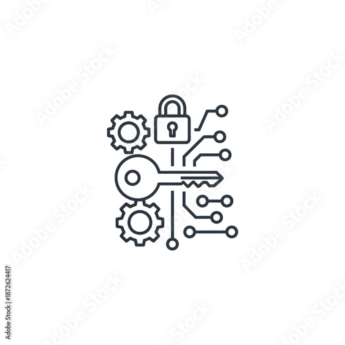Digital Security and Technology Concepts with Lock and Circuit Connections