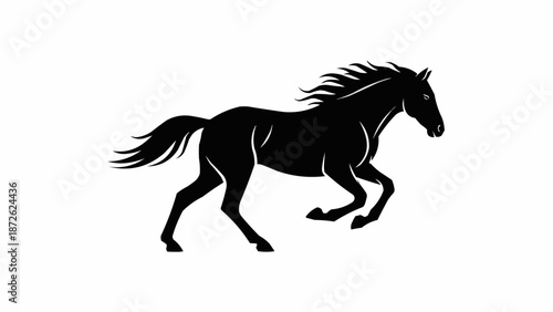 Silhouette of a black horse running with mane flowing.