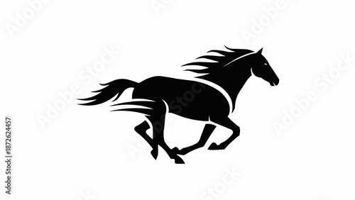 Silhouette of a galloping horse in motion.