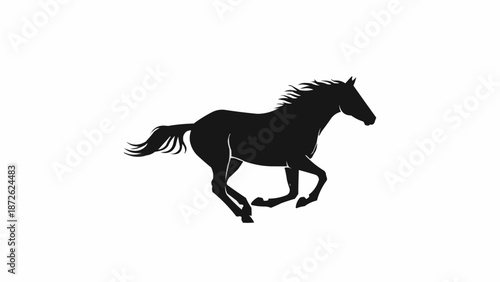 Silhouette of a galloping horse on a white background.