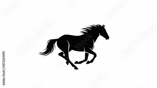 Silhouette of a galloping horse on a white background.