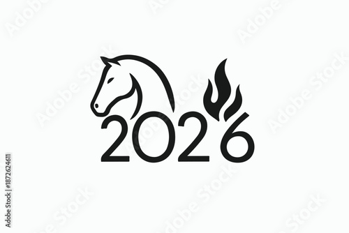 Chinese New Year 2026 simple fire horse logo vector 0010