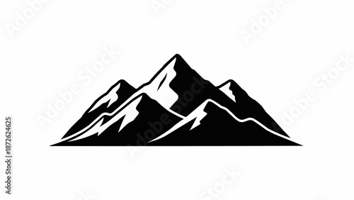 Black silhouette of rugged mountain peaks against a white background.