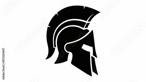 Black Spartan Helmet Silhouette Icon Vector Graphic.
