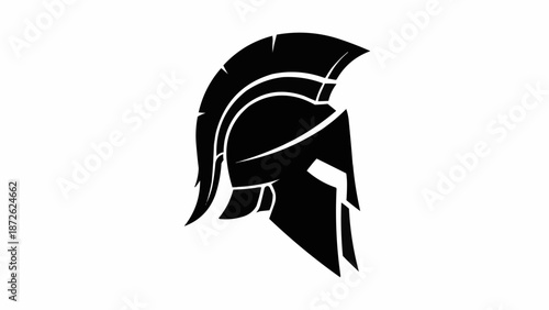 Black Spartan Helmet Silhouette Isolated on White Background.