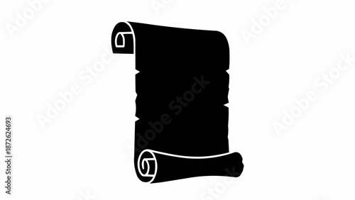 Black silhouette of an ancient scroll on a white background.
