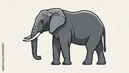 Illustration of a large grey elephant with tusks standing profile view.