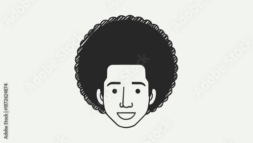 Illustration of a smiling man with a large afro hairstyle.