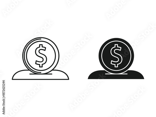 Dollar coin icon set on white and black background