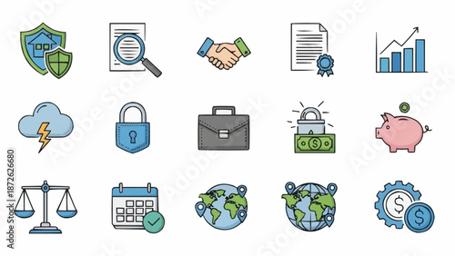 Business and Finance Icons Set Vector Illustration.