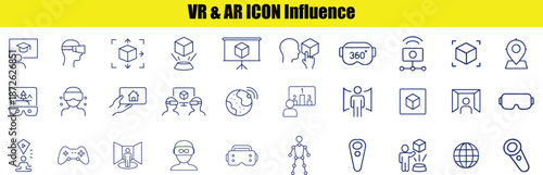 Collection of blue line representing virtual reality and augmented reality concepts on