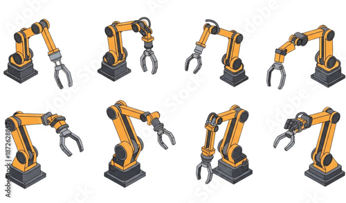 Isometric factory robotic hand vector machine equipment set