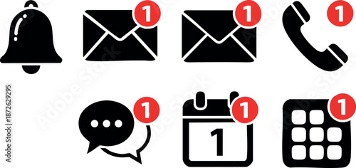 Notification icons set for messages calls emails calendar alerts vector design elements