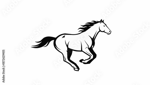 Black and white illustration of a galloping horse.