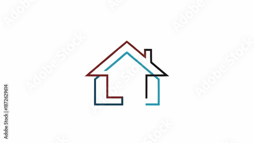 Modern minimalist house outline with colorful gradient effect.