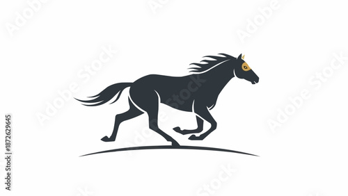 Silhouette of a powerful black horse running with mane flowing.