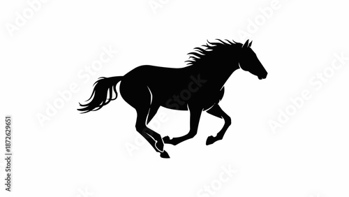 Silhouette of a powerful horse running freely.