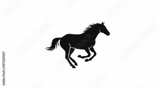 Silhouette of a powerful horse running with mane flowing.