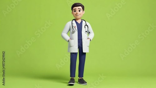 Friendly doctor in white coat standing confidently with stethoscope