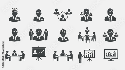 Business meeting icons representing teamwork and collaboration.